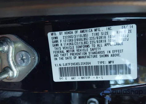 2014 Honda Crosstour Ex-L V6 z USA, uszkodzony, nr VIN 5J6TF2H5XEL004564